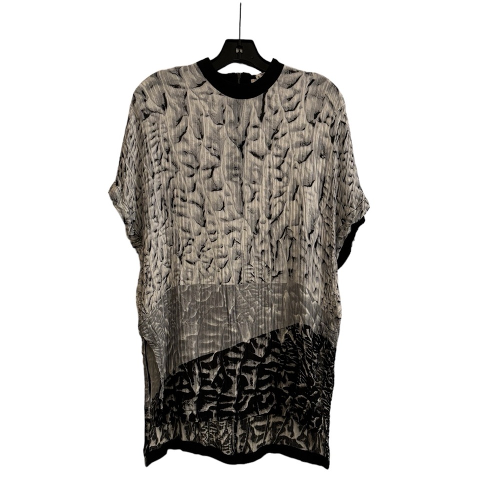 HELMUT LANG Black and White Silk Abstract Tunic Blouse